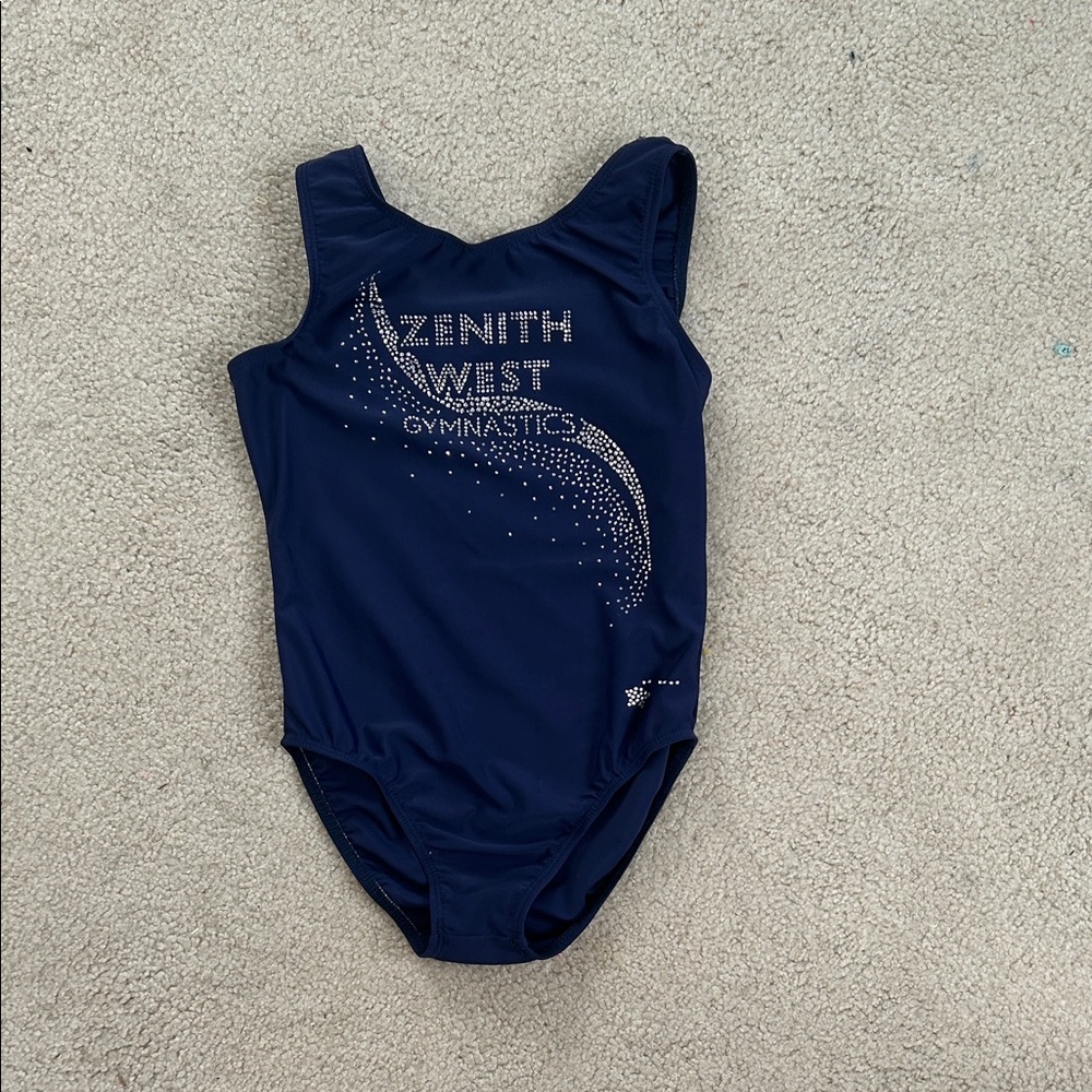 Navy Gymnastics Leotard with Silver Accents